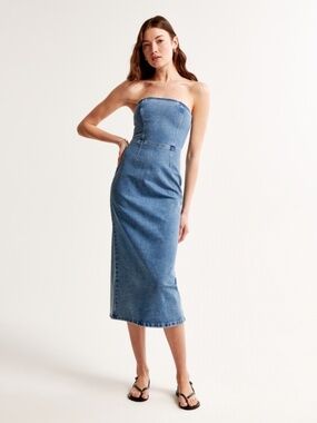 Abercrombie & Fitch Strapless Denim Midi Dress, Small Petite